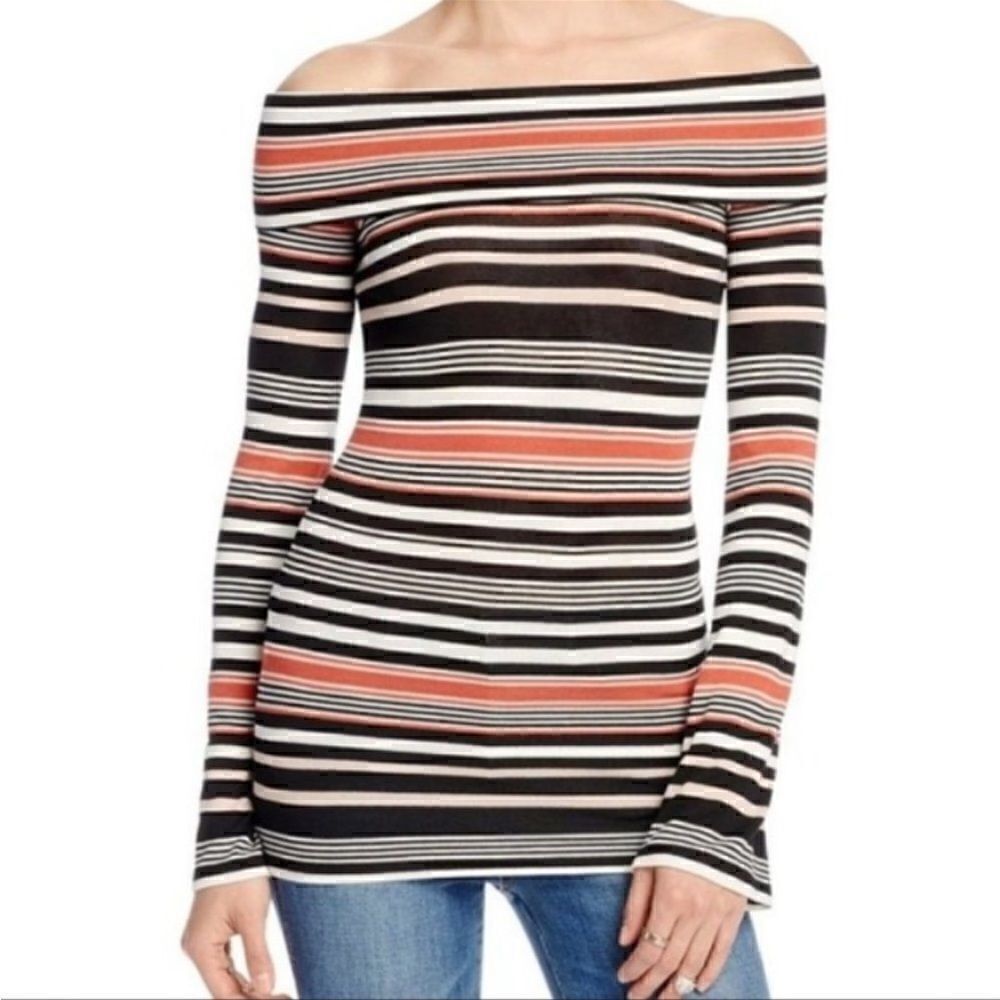 Free People Stripe Cowl Neck Off the Shoulder Black White Women’s Top XS
